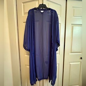 LuLaRoe Blue Sheer Lace Trimmed Shirley Kimono